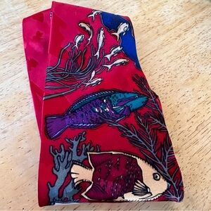 World Wildlife Fund Coral Reef 100% Silk Red Fish Neck Tie Vintage